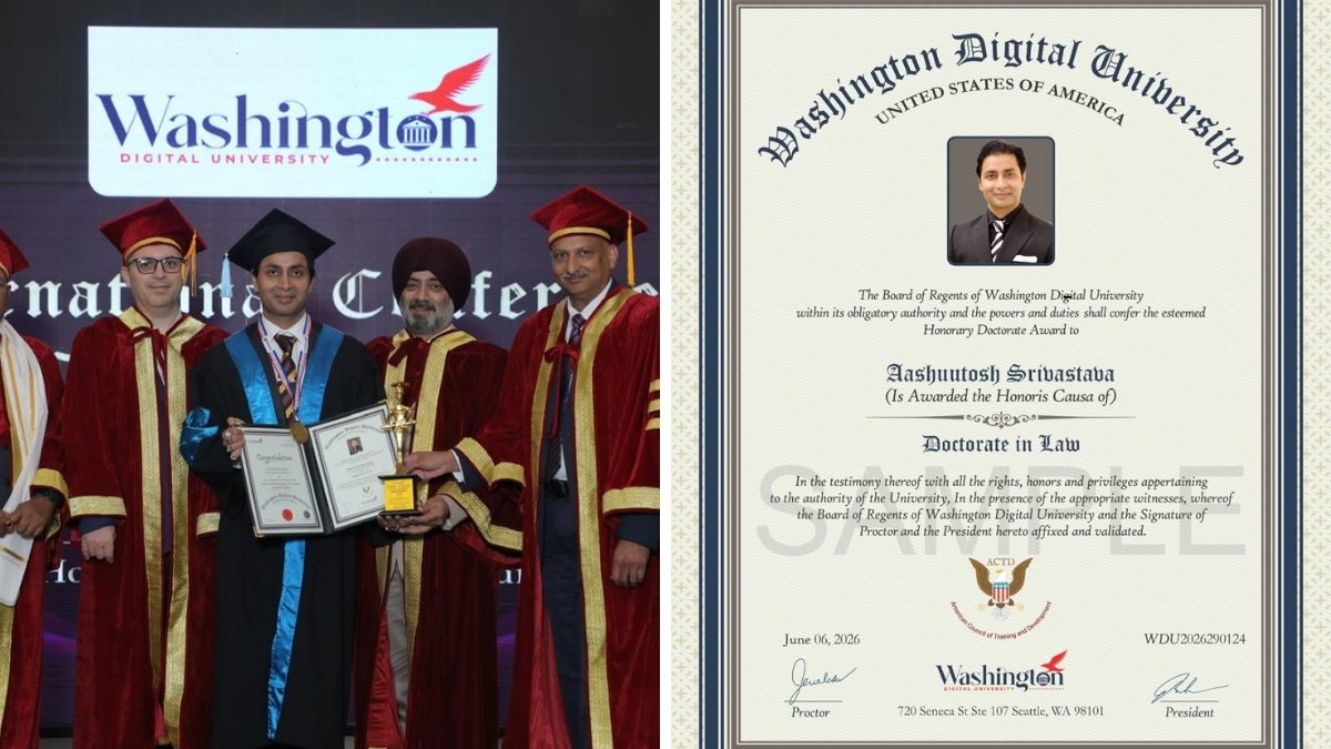 Advocate Aashutosh Srivastava Conferred Honorary Doctorate in Law by Washington Digital University, USA